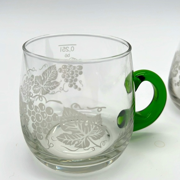 Vintage Etched Grape and Leaf Decorative Green-Handle Drinking Mugs (Set of 2) - Picture 6 of 11